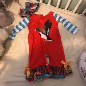 Boutique baby girl romper with matching headband